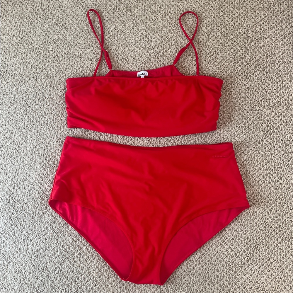 NWT Ganni Red Two-Piece High-Waist Bikini